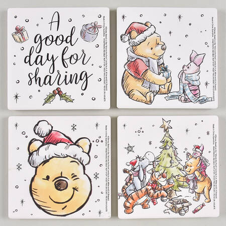 Pooh Christmas Square Corkback Coaster - Set of 4 Motifs