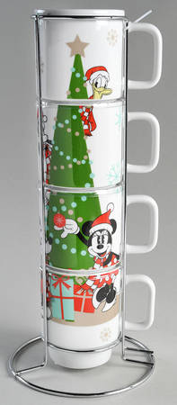 Mickey and Minnie Christmas Fun Stackable Mug - Set of 4 & Metal Holder