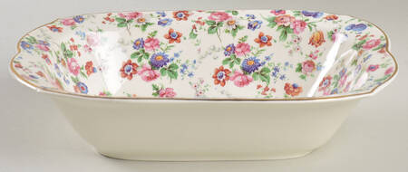 DORSET (CHEERY CHINTZ, GOLD TRIM) 9" Oval Vegetable Bowl