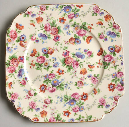 DORSET (CHEERY CHINTZ, GOLD TRIM) Square Salad Plate