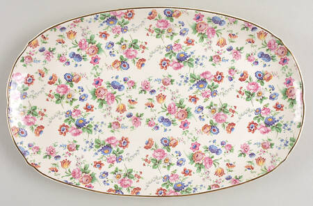 DORSET (CHEERY CHINTZ, GOLD TRIM) 13" Oval Serving Platter