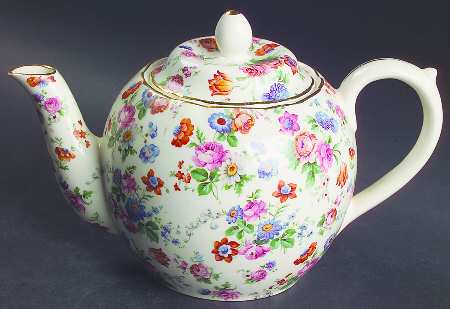 DORSET (CHEERY CHINTZ, GOLD TRIM) Small Teapot & Lid