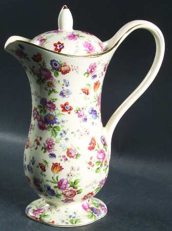DORSET (CHEERY CHINTZ, GOLD TRIM) Hot Water Jug & Lid