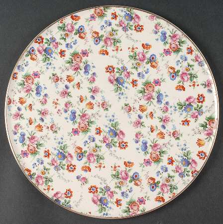 DORSET (CHEERY CHINTZ, GOLD TRIM) Cake Plate
