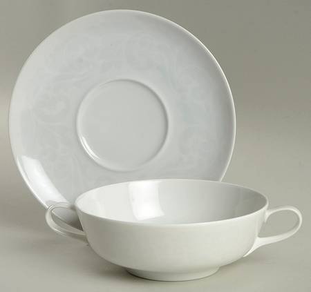 Damask Flat Cream Soup Bowl & Saucer Set
