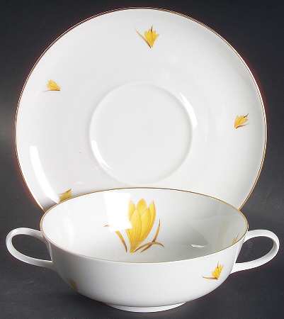Golden Crocus Footed Cream Soup Bowl & Saucer Set