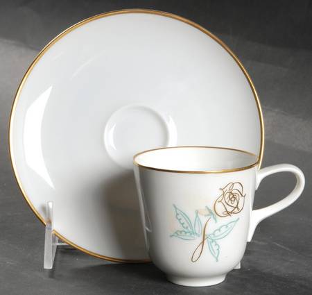 Spencerian Rose Flat Demitasse Cup & Saucer Set