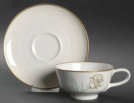 Spencerian Rose Footed Cup & Saucer Set