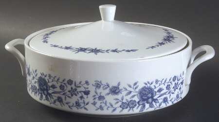 Blue Brocade Round Covered Vegetable