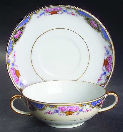 1262 (Verge, Cream Rim) Flat Cream Soup Bowl & Saucer Set