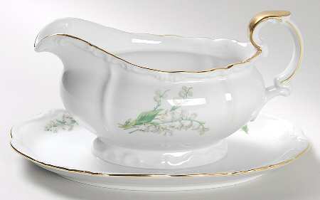 Lily of The Valley Gravy Boat with Attached Underplate