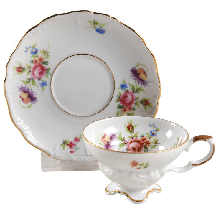 Meissen Floral Footed Demitasse Cup & Saucer Set