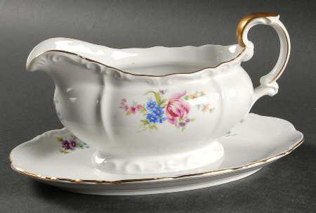 Meissen Floral Gravy Boat with Attached Underplate