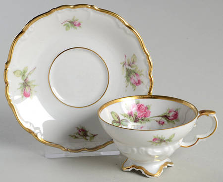 Moss Rose Footed Demitasse Cup & Saucer Set