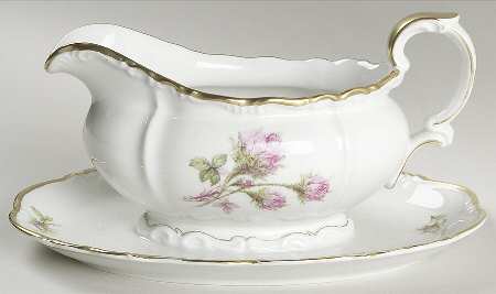 Moss Rose Gravy Boat with Attached Underplate