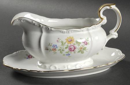 Queen's Rose (Whitebckgd) Gravy Boat with Attached Underplate