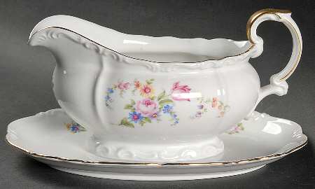 Spring Floral Gravy Boat with Attached Underplate