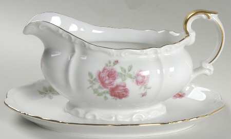 Three Roses Gravy Boat with Attached Underplate