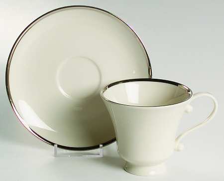 Classic Off White (Platinum Trim) Footed Cup & Saucer Set