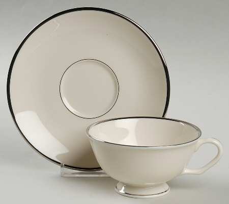 Classic Off White (Platinum Trim) Footed Cup & Saucer Set
