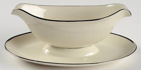 Classic Off White (Platinum Trim) Gravy Boat with Attached Underplate