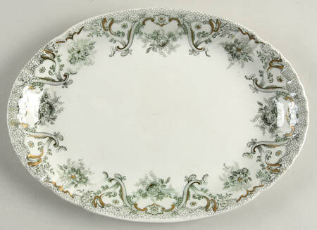 Keswick (Green, Gold Accent) 10" Oval Serving Platter