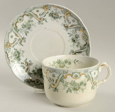 Keswick (Green, Gold Accent) Flat Cup & Saucer Set