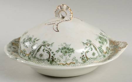 Keswick (Green, Gold Accent) Round Covered Butter