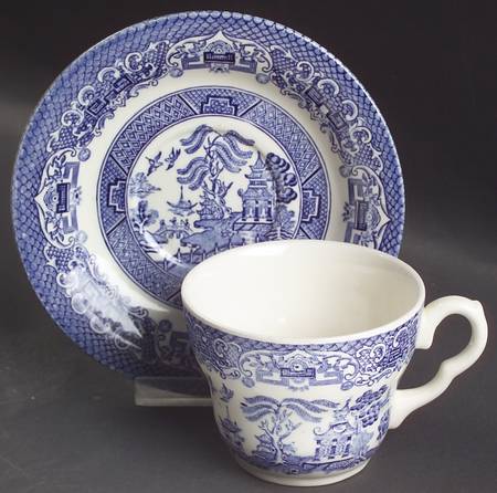 Blue Willow Flat Cup & Saucer Set