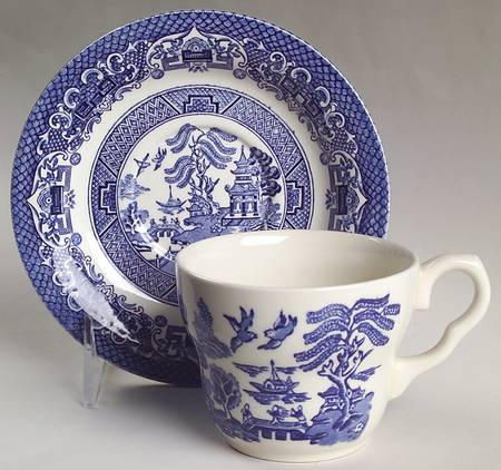 Blue Willow Flat Cup & Saucer Set