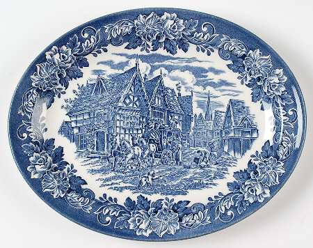 Dickens Series Blue 11" Oval Serving Platter by English Ironstone Tableware