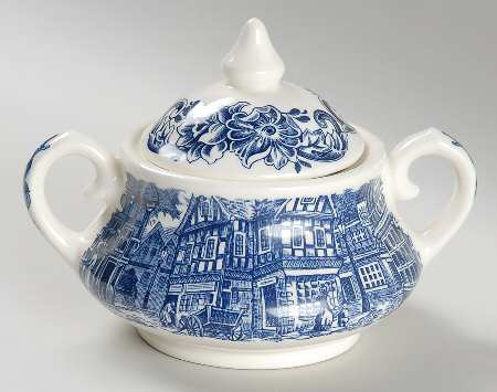 Dickens Series Blue Sugar Bowl & Lid