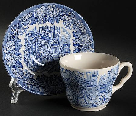Dickens Series Blue Flat Cup & Saucer Set