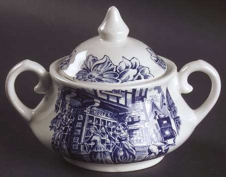 Dickens Series Blue Sugar Bowl & Lid