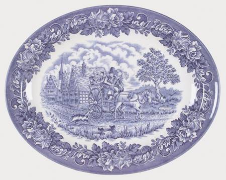 Dickens Series Blue 11" Oval Serving Platter by English Ironstone Tableware