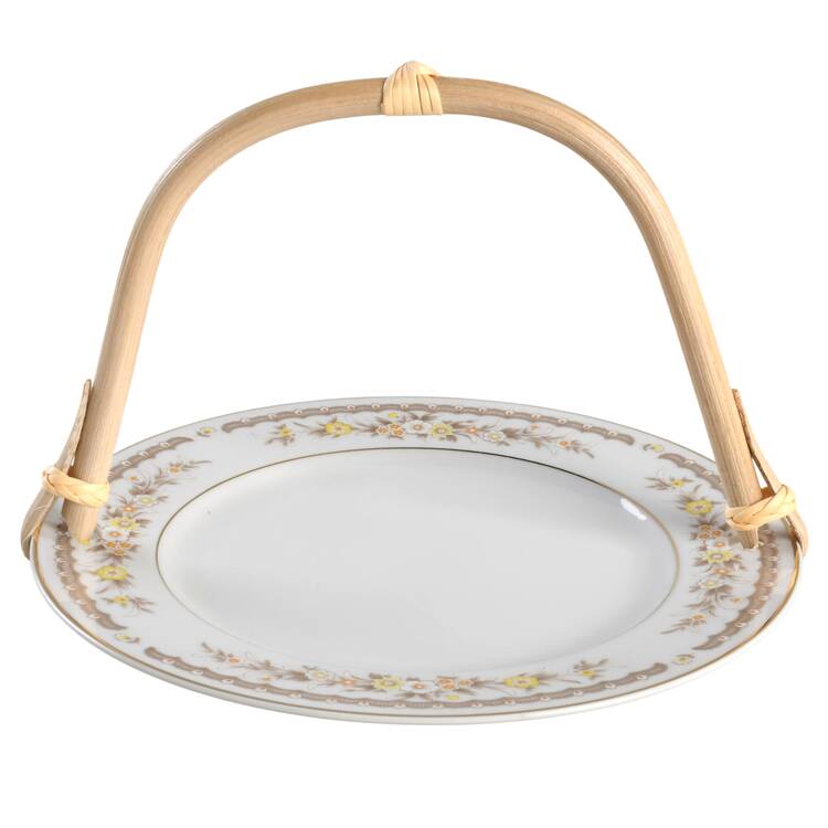 Golden Autumn 5 3/8"-5 5/8" Bamboo Handled Serving Plate  HC
