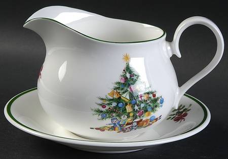 Seasons Greetings Round Gravy Boat & Underplate