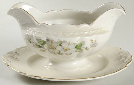 Dogwood Round Gravy Boat/Attached Underplate by Embassy (American)