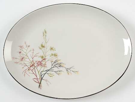 EMB34 (Platinum Trim) 11" Oval Serving Platter by Embassy (American)