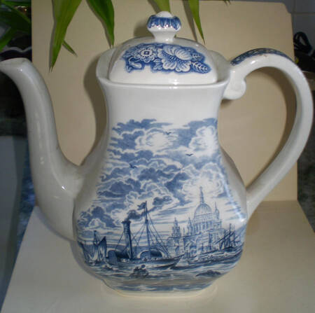Historical Ports of England Blue Coffee Pot & Lid
