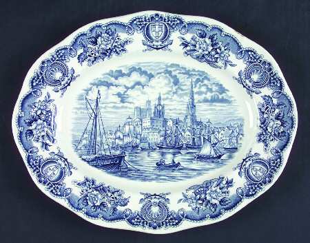 Historical Ports of England Blue 12" Oval Serving Platter