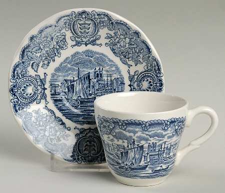 Historical Ports of England Blue Flat Demitasse Cup & Saucer Set