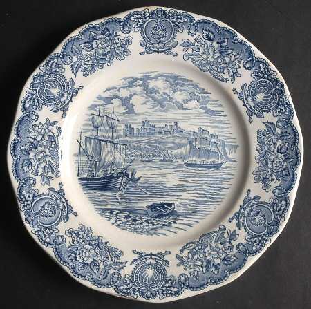 Historical Ports of England Blue Luncheon Plate