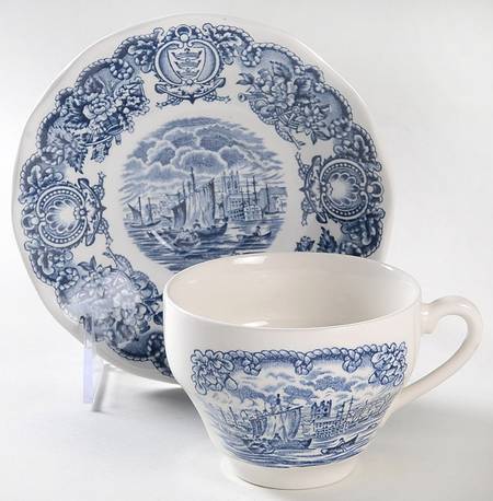 Historical Ports of England Blue Flat Cup & Saucer Set