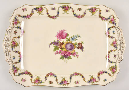 9954-9195 (Cream, Emboss Groove Edge) 16" Rectangular Serving Platter