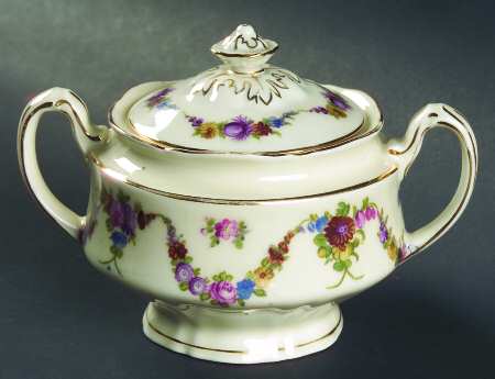 9954-9195 (Cream, Emboss Groove Edge) Sugar Bowl & Lid