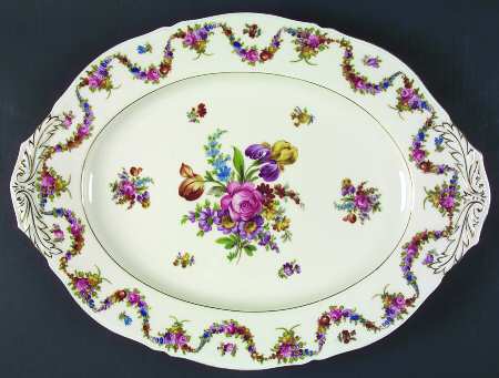 9954-9195 (Cream, Emboss Groove Edge) 16" Oval Serving Platter