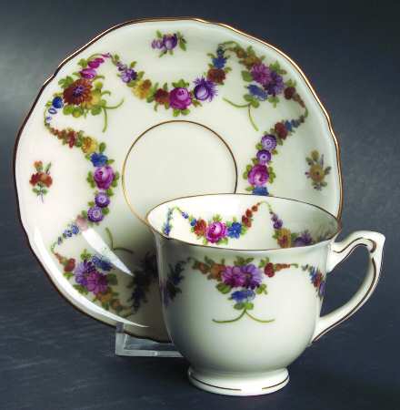 9954-9195 (Cream, Emboss Groove Edge) Footed Demitasse Cup & Saucer Set