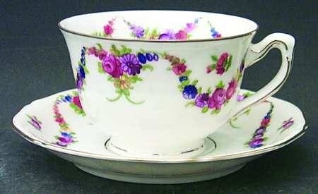 9954-9195 (White, Emboss Groove Edge) Footed Cup & Saucer Set