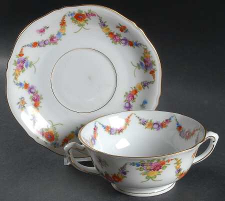 9954-9195 (White, Emboss Groove Edge) Footed Cream Soup Bowl & Saucer Set